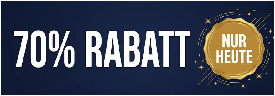 Banner mit 70 Prozent Rabatt und Siegel Nur heute